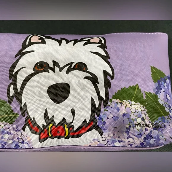 NWT Marc Tetro White Westie Dog Print & Purple Hydrangea Flowers Bag - Picture 10 of 13